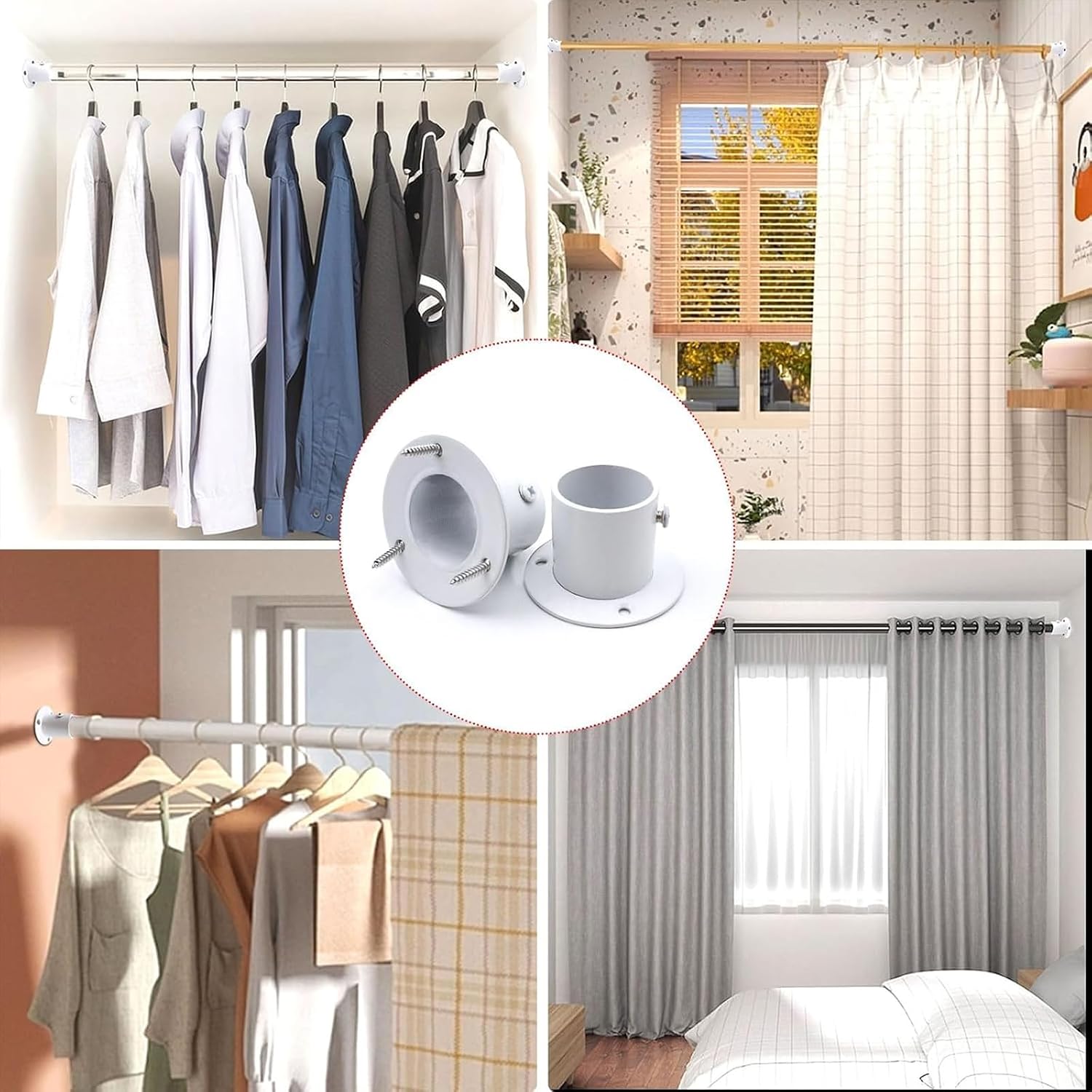 Secure Closet Rod Brackets Heavy Duty Stainless Steel for 1-1/4 Inch Wardrobe Shower Curtain Installation Room Dividing Rod Bracket