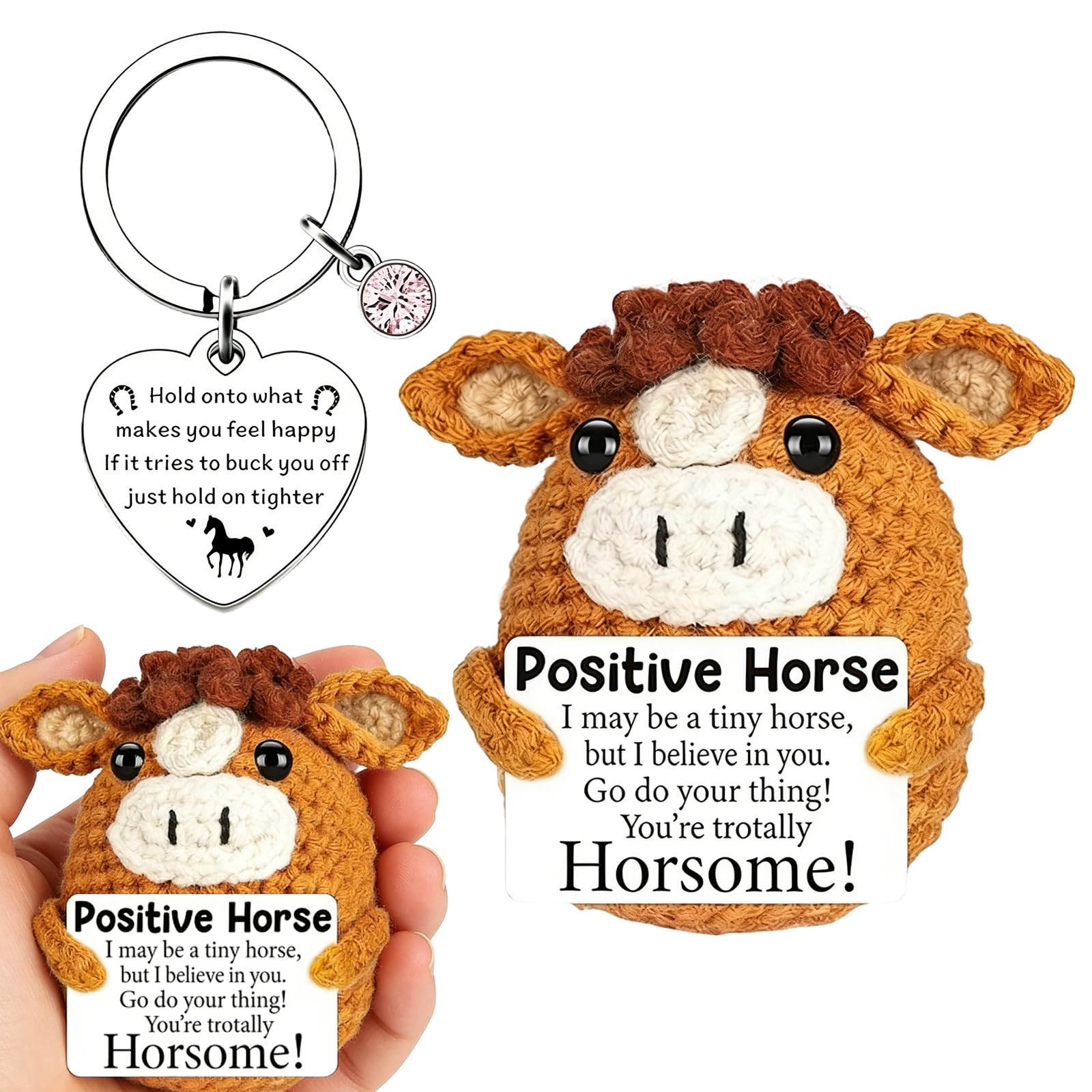 YciVhh Positive Crochet, Horse Gifts, Emotional Support Gift Set, Handcrafted Horse Plush Collection For Families and Office Desk Decoration, for Birthday Party Gift for Animal Lovers