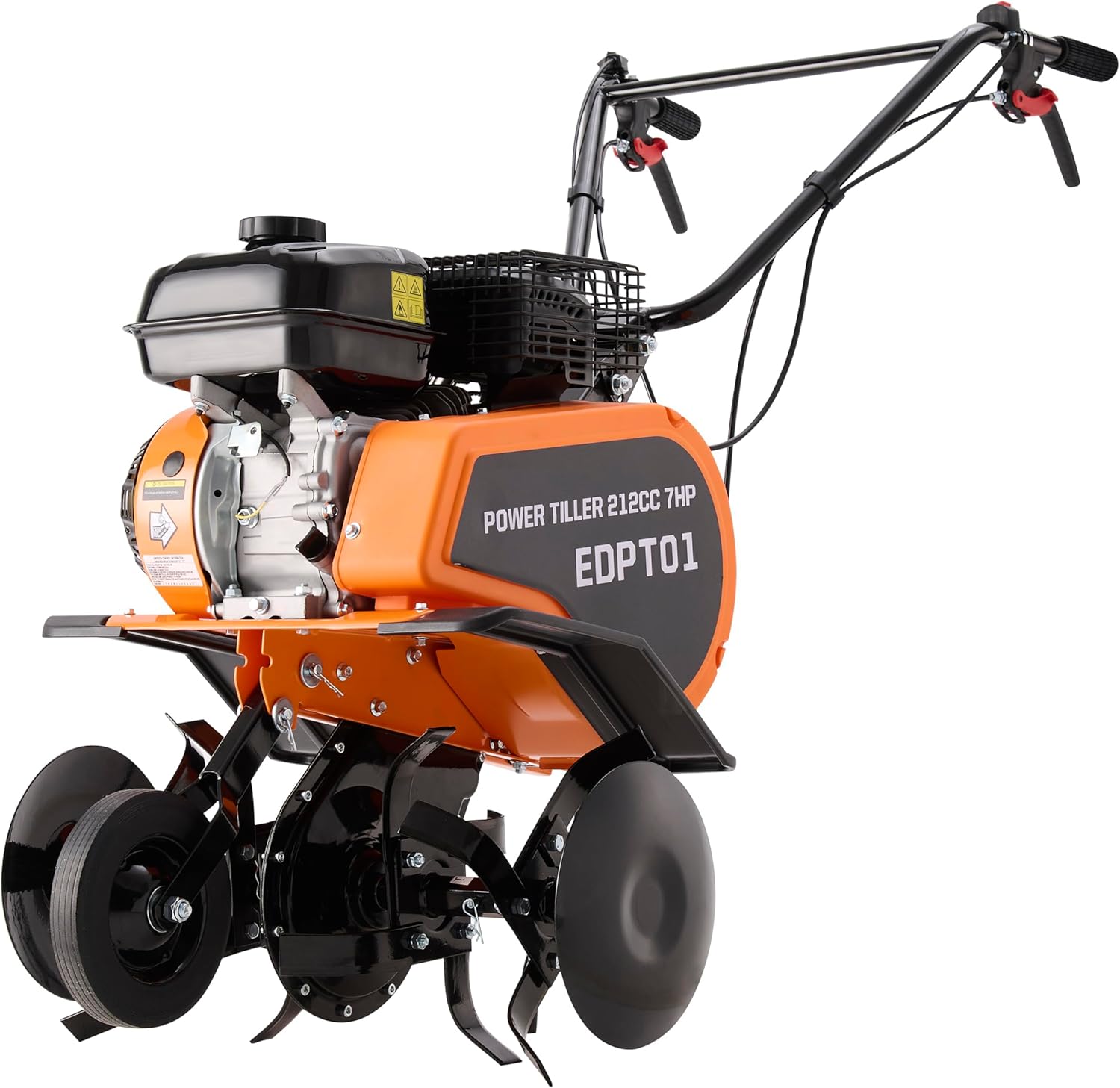 Gas Powered Tiller, 212CC 7HP 4-Stroke Engine, Adjustable 22'' Width, Front Tire Cultivator with Forward/Reverse Gears, 3-Height Adjustment, Durable High-Carbon Steel Blades for Gardening