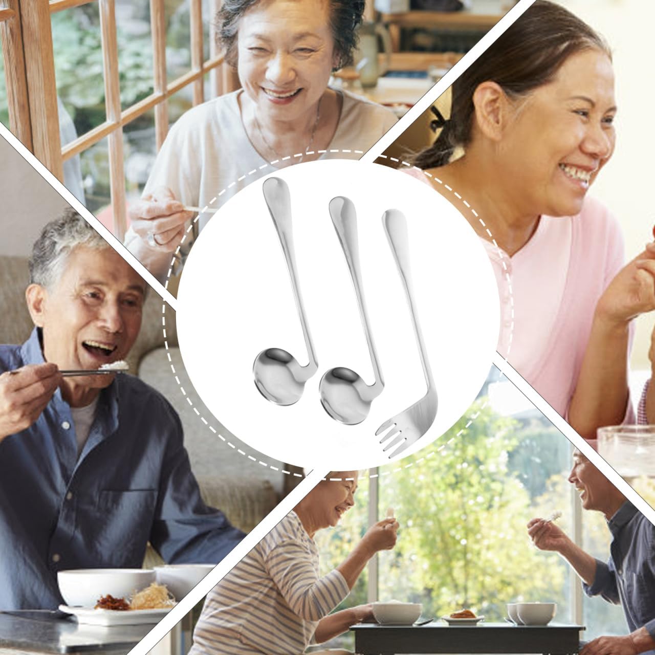 3pcs Adaptive Utensils,Adaptive Forks and Spoon Set,Left Handed Grip Easy Offset Spoon and Fork for Hand Tremors Built Up Handicap Utensils for Adults Elderly Disabled,Angled Spoon and Fork