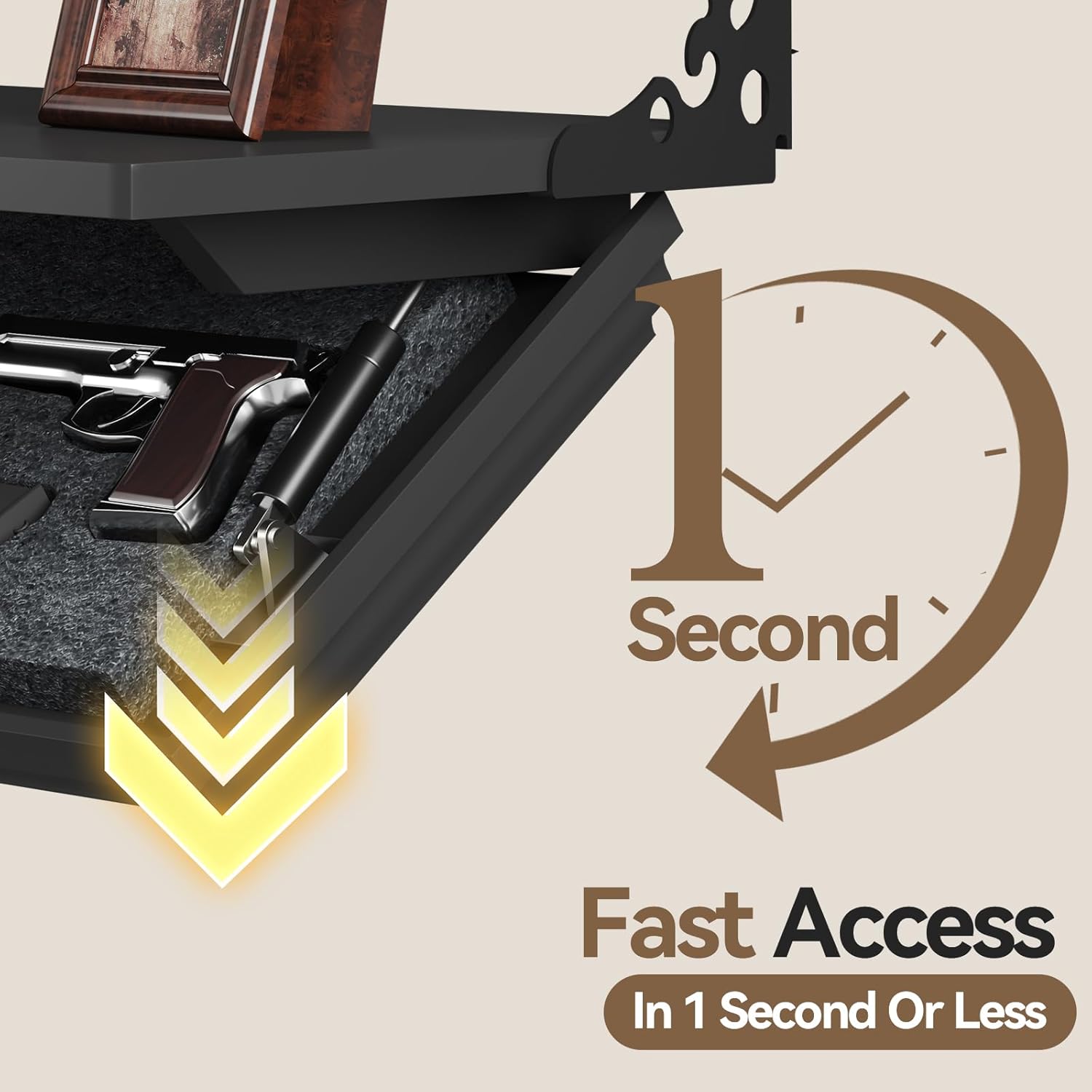 Lvifur 24" Compact Gun Shelf, Gun Rack with Automatic Induction Lock with Secure Hidden Compartment for Wall Mount Display, Storage Security Safe Box for Home