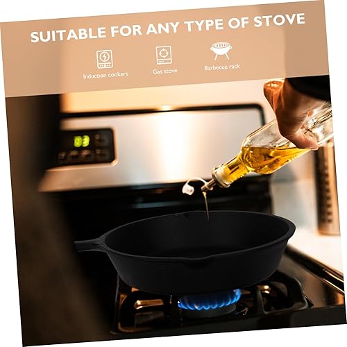 Miniatura 5 de Sartén antiadherente de hierro fundido grueso con mango y tabla de madera, calentamiento rápido para tortilla y carne para cocina y uso doméstico