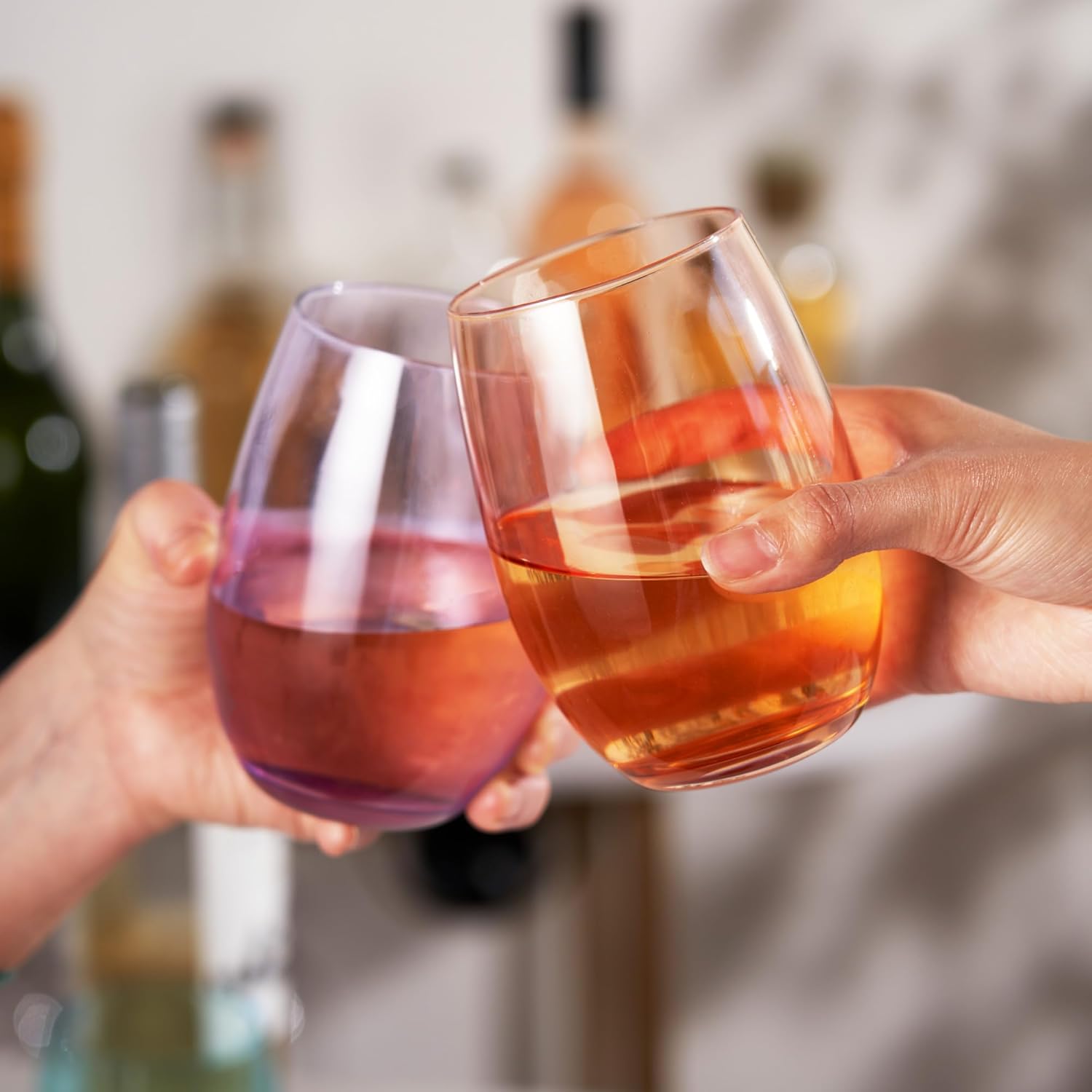 True Color Stemless Wine Glasses Gift Set, Vibrant Drinking Glasses for Wines, Cocktails, Beverages, Wedding Gifts, Housewarming Gifts, Modern Glassware, Home Bar, 18.5 oz, Set of 6, Multicolor