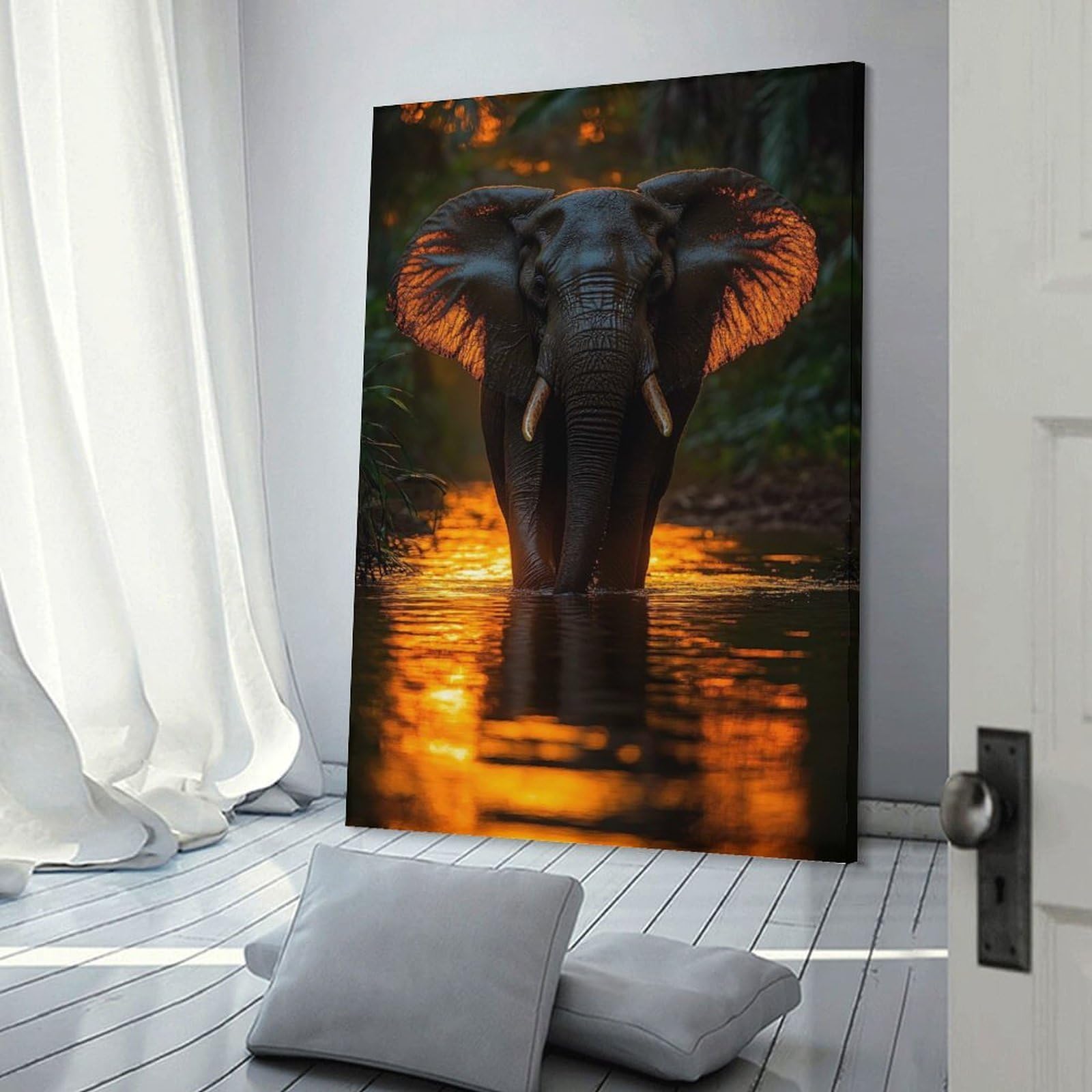 Junmoney Home Decor Wall Art Elephant in Golden Water, 16x24inch(40x60cm), for Workspace Walls, Study Corners Or Bedrooms, A Smart Decor Choice for Study Walls