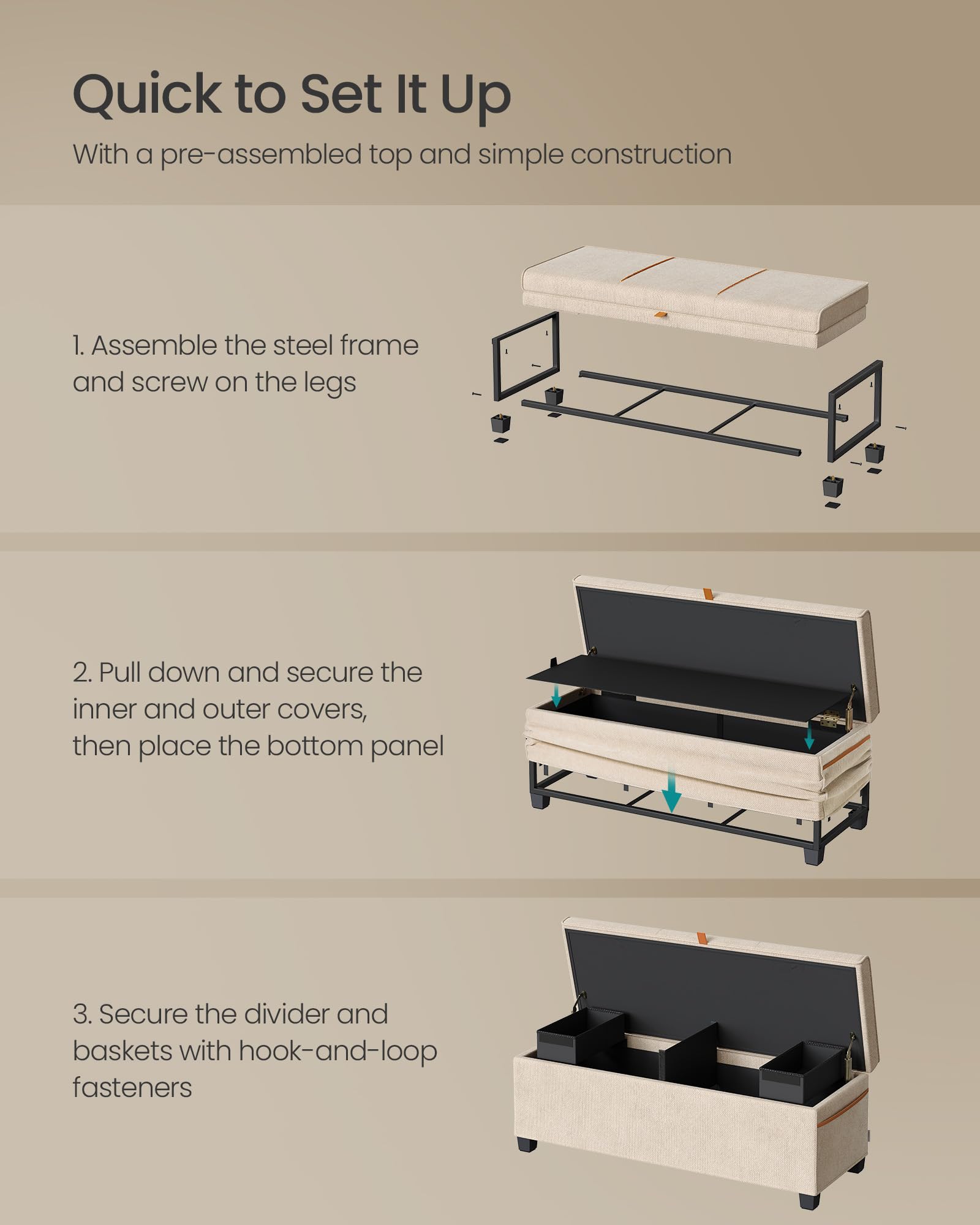 SONGMICS Velvet Storage Ottoman Bench, Foot Rest with Legs, 15.7 x 43 x 15.7 Inches, End of Bed Bench, Storage Chest, Load up to 660 lb, for Living Room, Bedroom, Entryway, Forest Green ULSF089C01