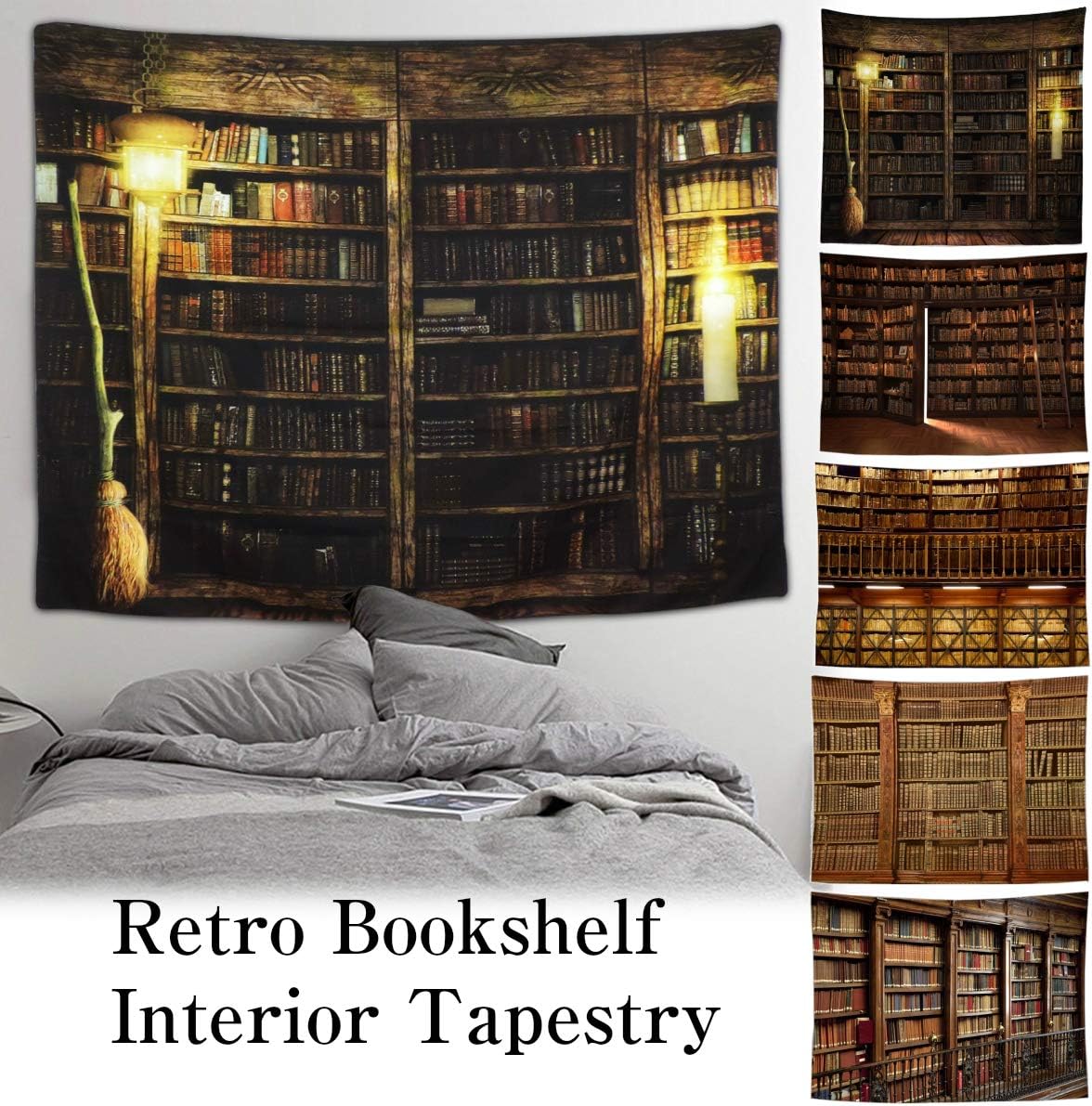Amazon Co Jp Nd タペストリー 本棚 本 棚 レトロ ヴィンテージ だまし絵 テレワーク 背景 リモートワーク 背景布 大きい 壁 インテリア 布 目隠し 部屋 飾り おしゃれ 間仕切り デザイン1 ホーム キッチン