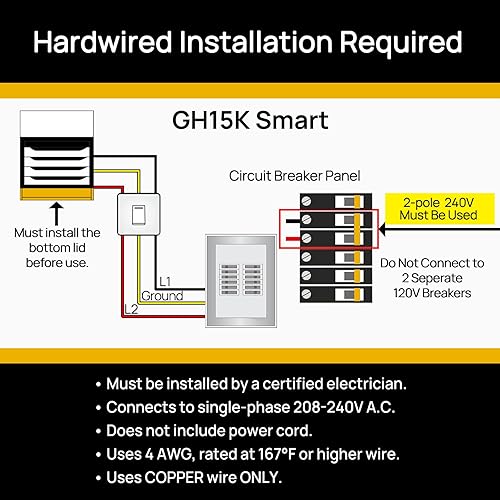 Miniatura 8 de TURBRO Calentador eléctrico de garaje de 15,000 W, cable duro de 240 V, habilitado para WiFi, calentador de taller forzado con ventilador con