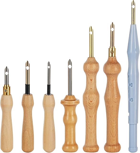 Joyibay 7pcs Embroidery Punch Needle, Wooden Handle Punch Needle Rug Hooking Tool Complete Set, Embroidery Pens for Stitching DIY Craft Embellishment, Multicolor