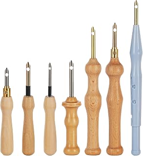 7pcs Embroidery Punch Needle, Wooden Handle Punch Needle Rug Hooking Tool Complete Set, Embroidery Pens for Stitching DIY Craft Embellishment