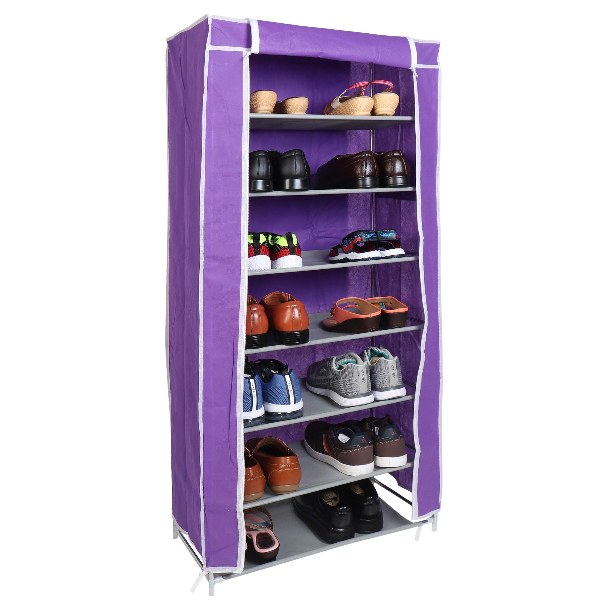 WowObjects 7 Layers Portable Multi-Utility DIY Foldable Storage Shoes Rack for Home (Purple)