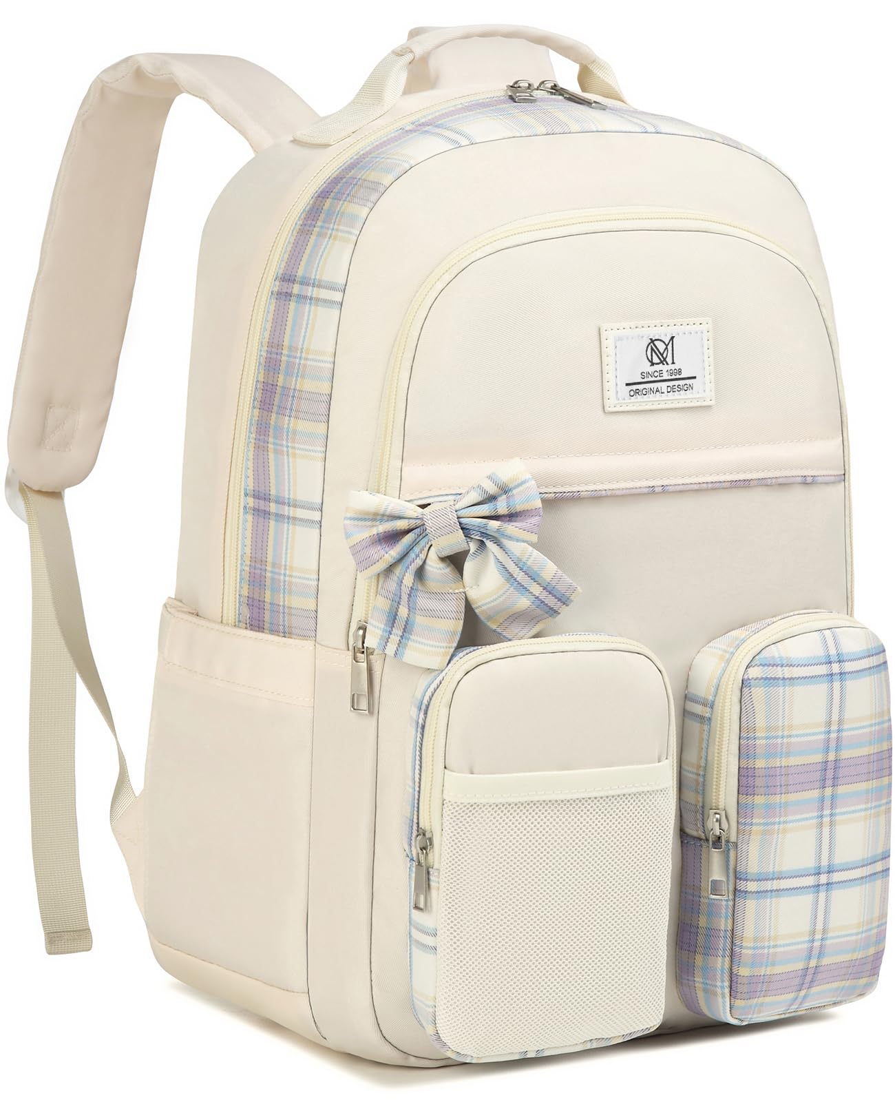 Zaino da scuola per adolescenti, zaino estetico con scomparto per laptop per studenti delle scuole medie, mochila para niñas, beige