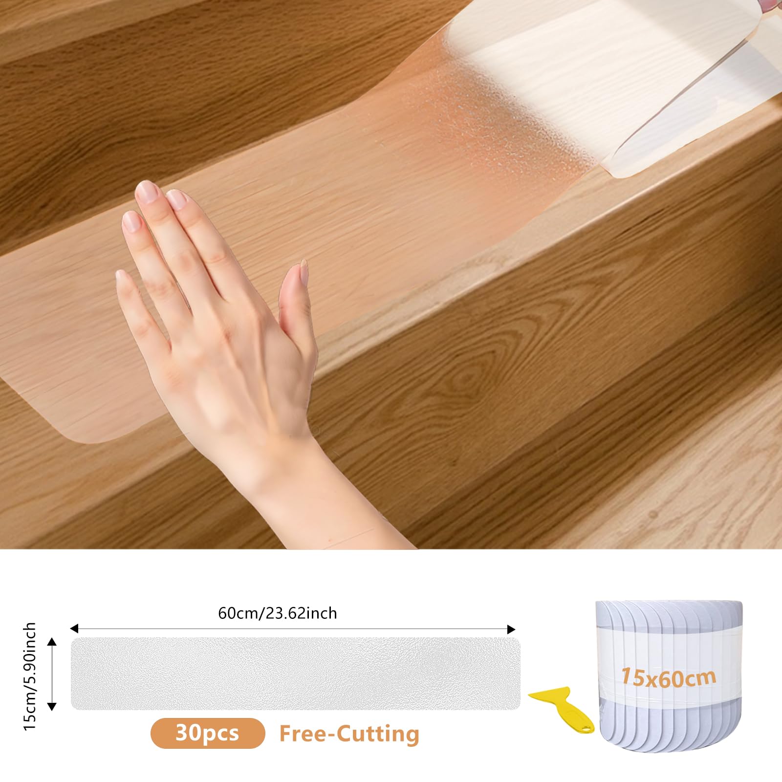 30pc Treppenstufen Matten für Treppen Selbstklebend-15x60 | Antirutschmatte Transparent Antirutschstreifen Stufenmatten Rutschfeste Anti Rutsch Streifen Treppe Wasserfeste