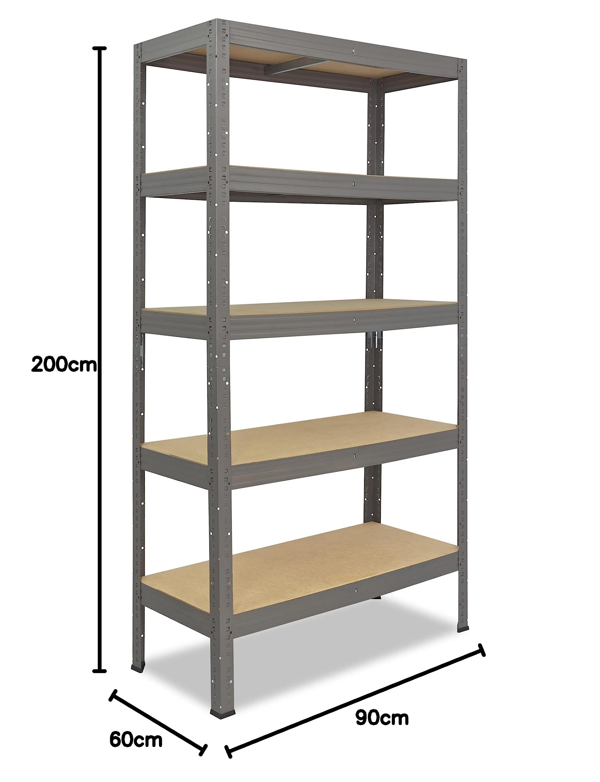 shelfplaza Pro 200x90x60 cm Estantería Pesada en Gris con 5 baldas y 200 kg de Capacidad de Carga por balda