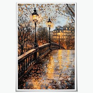 Moody Rustic Autumn Rainy Wall Art Vintage City Landscape Canvas Print Poster Dark Academia bridge Scene Wall Decor for Office Dorm Bedroom Decoration Unframed12x18inch