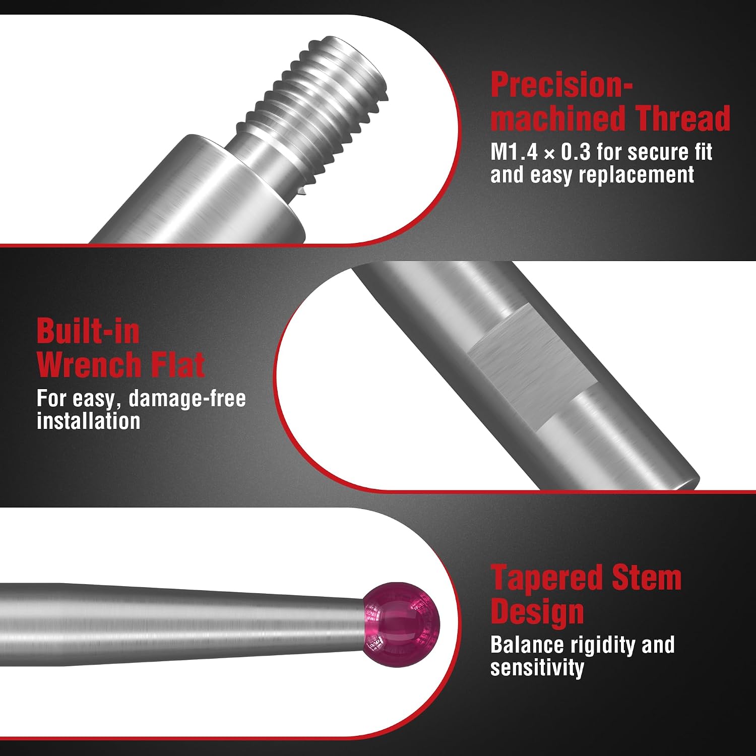 TESA Brown & Sharpe 599-7030-80R Ruby Tip Contact Point for Bestest Dial Test Indicator, 0.080" Tip Diameter x 1/2" Length, M1.4 x 0.03 Thread | 0.080" Tip Diameter x 1/2" Length, M1.4 x 0.3 Thread, Ideal for EDM Use