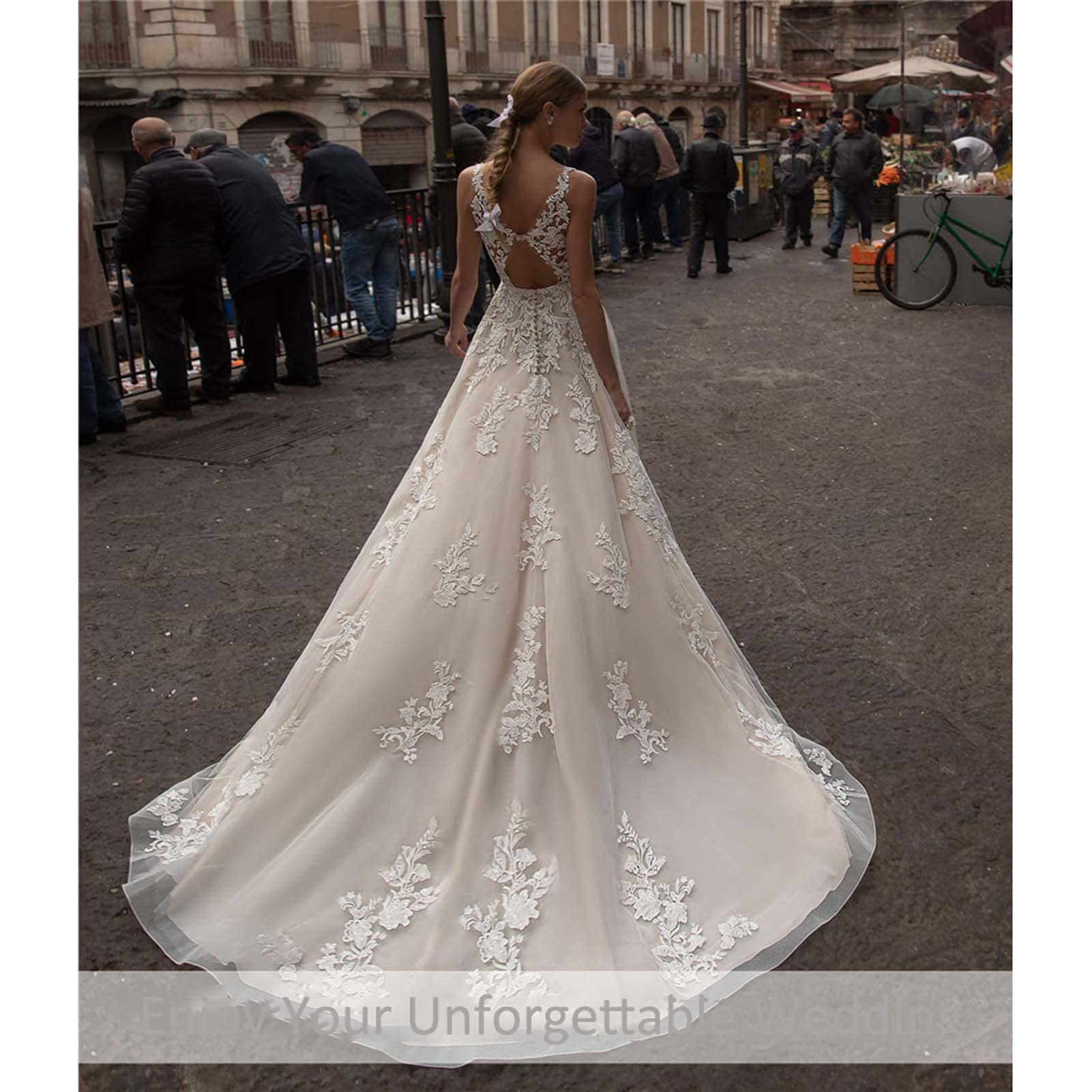 Robe de Mariée, Dentelle de Mariée Application Robe de Mariée sans Dos Robe de Soirée Demoiselle d'honneur, Blanc, 16
