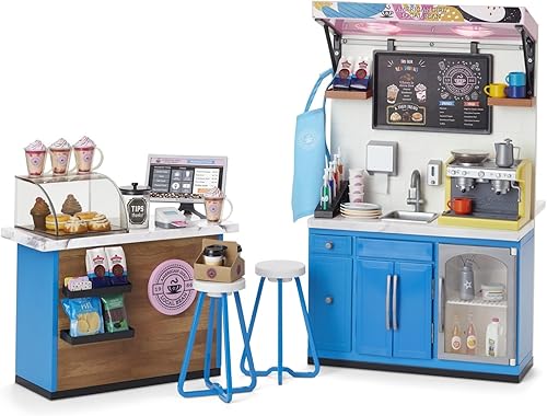 American Girl Truly Me - Juego de cafetería de muñecas de 18 pulgadas con máquina de café y caja registradora, para mayores de 6 años