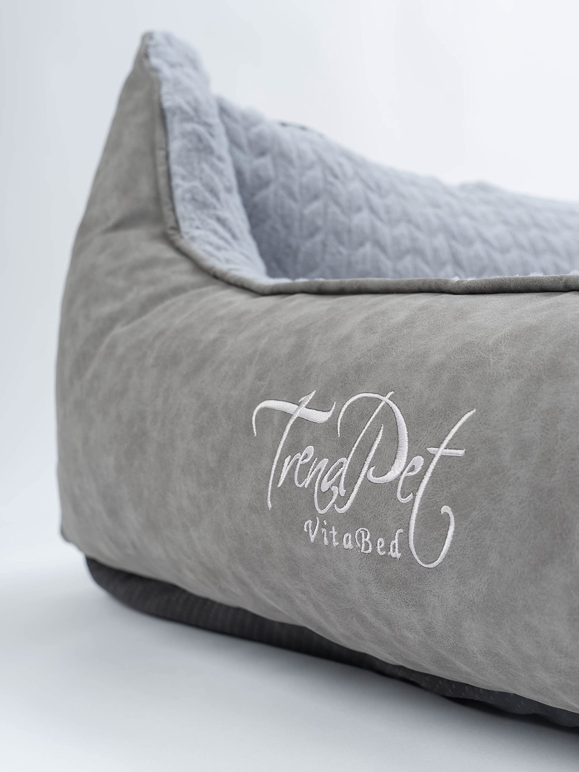 TrendPet VitaBed Style - Orthopädisches Hundebett, außen Kunstleder innen flauschig (100x90cm, Grau)