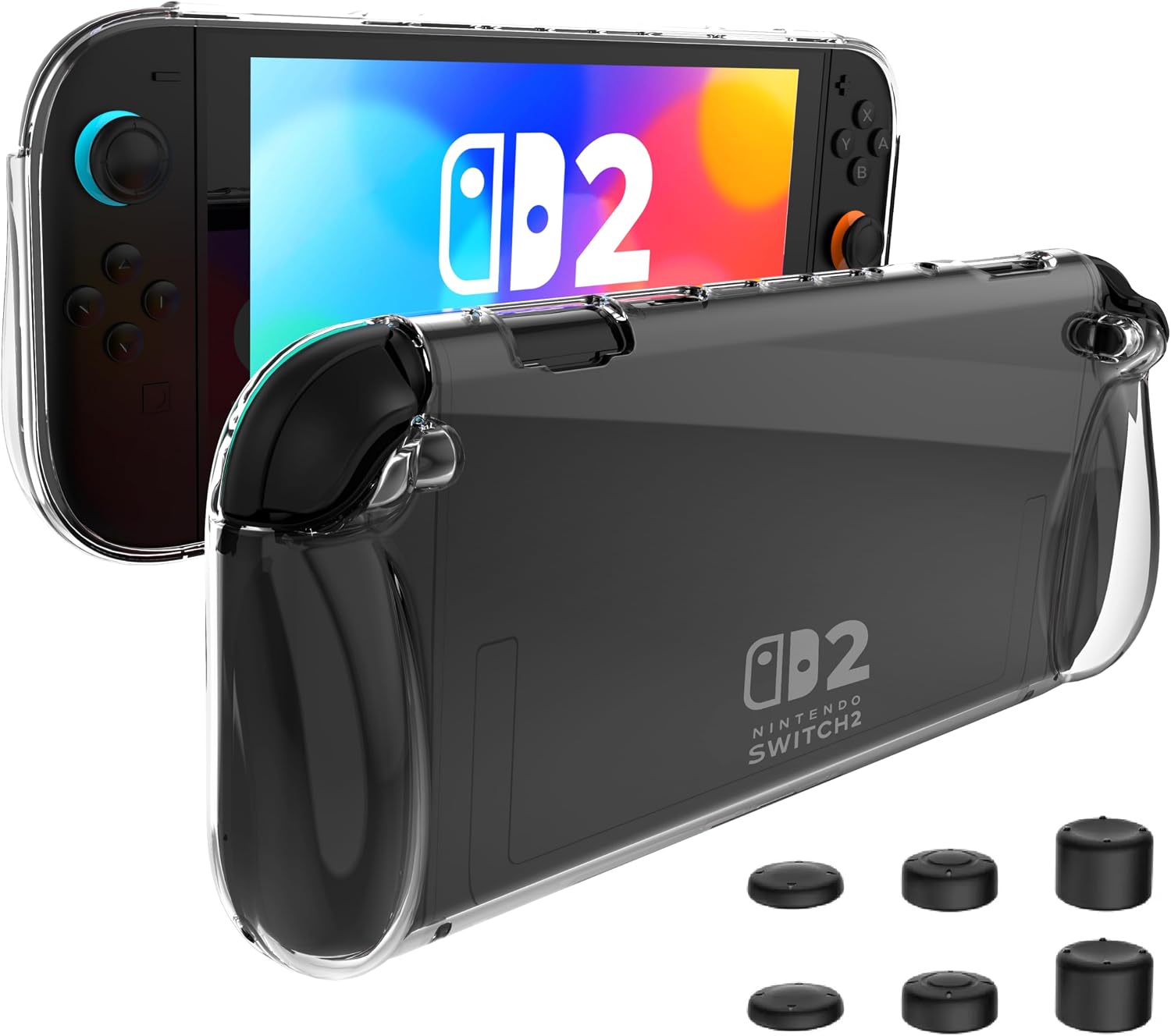 Aircawin Case for Nintendo Switch 2 Case Clear with 6pcs Thumb Stick Cap 2025, LightwheIght Soft TPU Grip Dockable Gaming Accessories for Switch 2 Cover 7.9 Inch -Clear