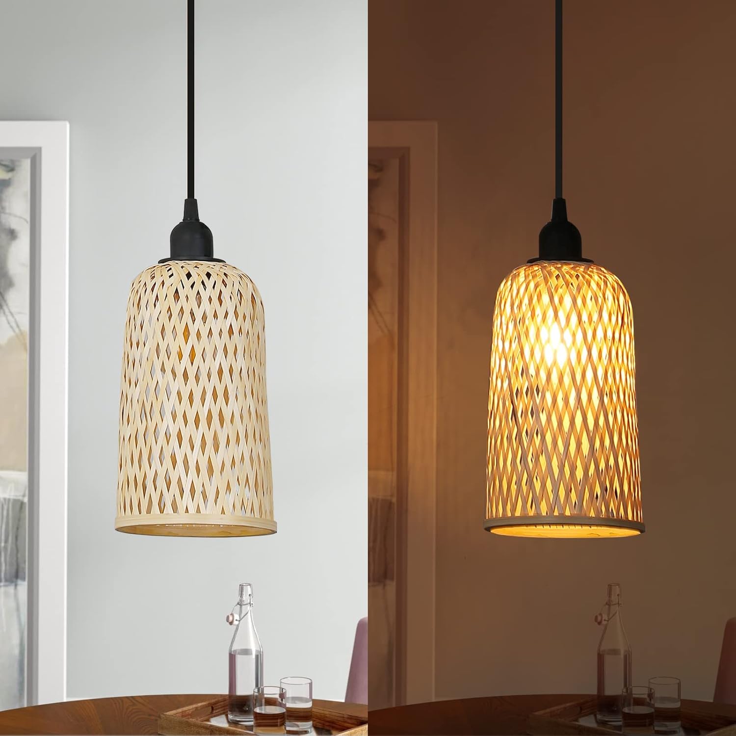 Exсluѕіvе Dіѕсоunt 60% Prісе LUSTORM® Pendant Lighting with Switch for Living Room, 11.5ft Plug in Cord Pendant Ceiling Cylinder Lamps Chandeliers Rattan Wicker Bamboo Hanging E26 Lights for Bedrooms Dinner Rooms(Excluded Bulb)