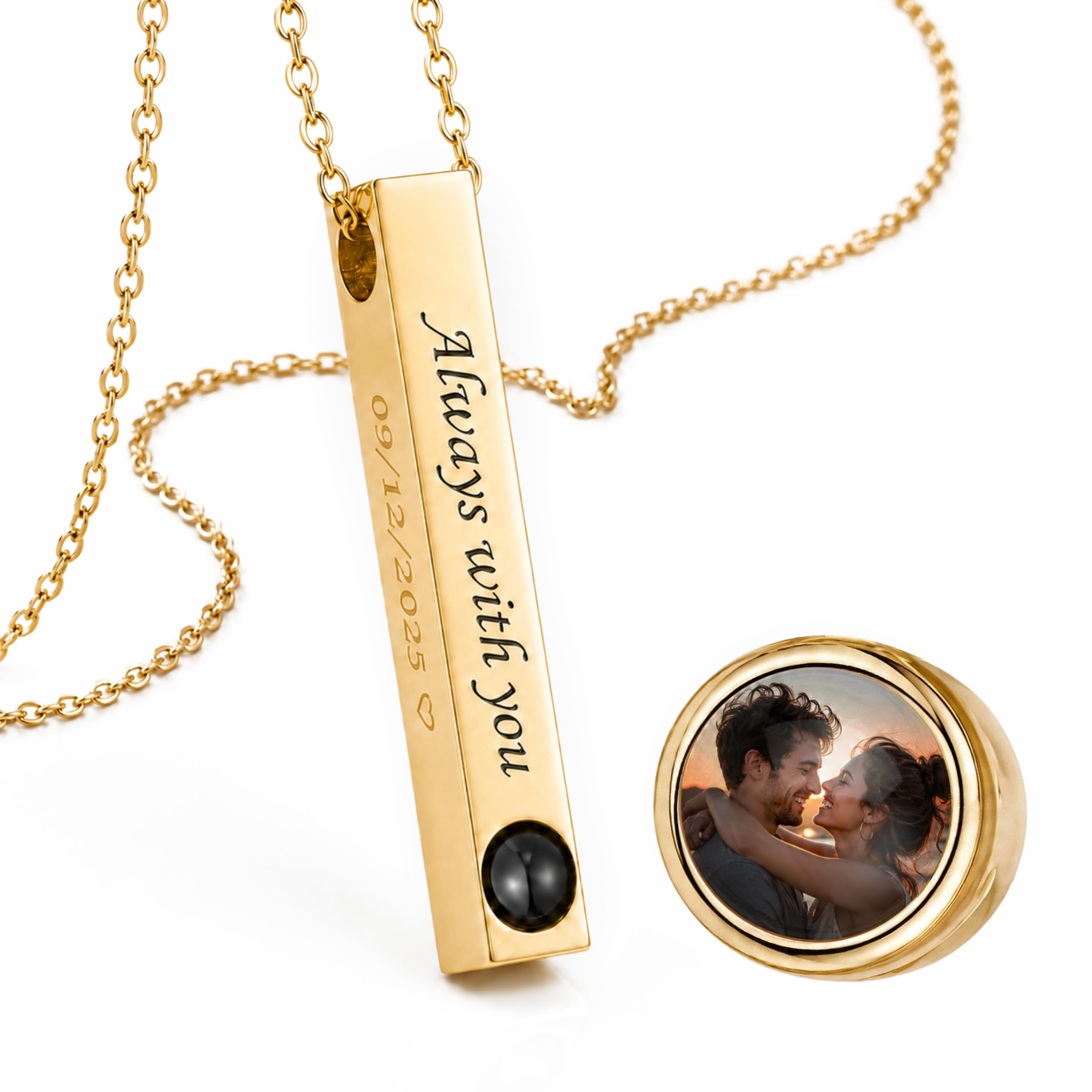 Collar de proyección de fotos personalizado con colgante de barra
