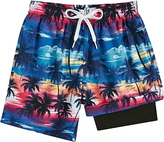 TUONROAD Boys Swim Trunks with Compression Liner Quick Dry Board Shorts with Boxer Brief Lined Bathing Suit 8-20 Years