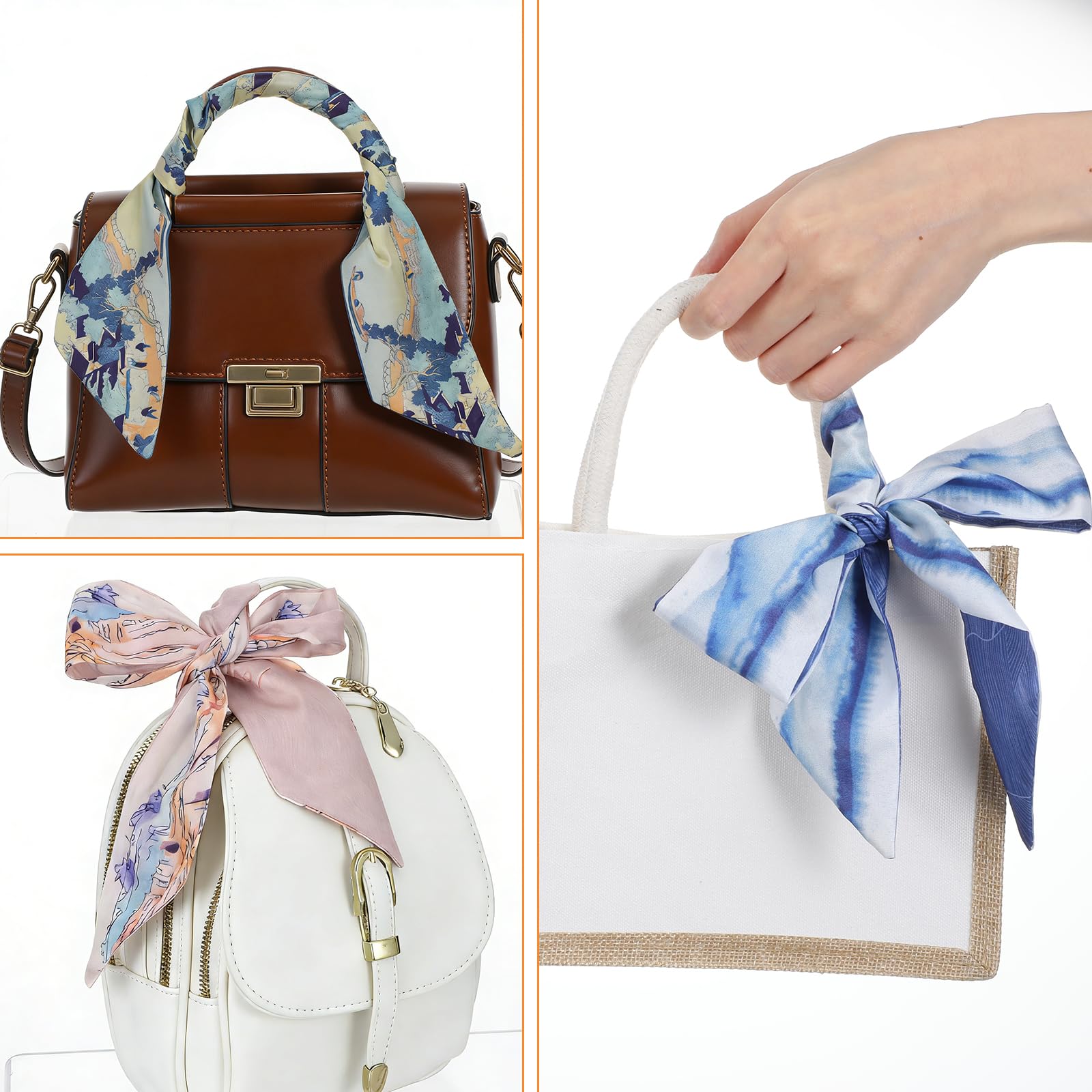 8 pañuelos de seda para mujer, pañuelos de seda para bolsos, pañuelos de seda coloridos y estrechos para atar el pelo, bolso de seda, toallas de pelo elegantes
