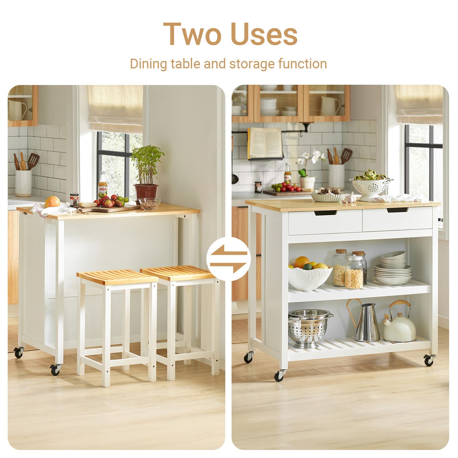 SoBuy Mobile Cucina Salvaspazio Carrello Cucina con Ruote Credenza Cucina Mobiletto Cucina Dispensa Isola Cucina Mobile Cucina con Cassetti Piano in Legno Bianco-Naturale 98x94x58 cm FKW74-WN