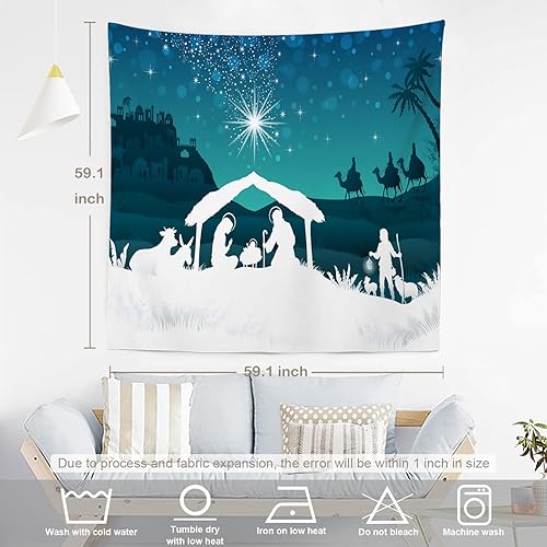 Miniatura 5 de BaoNews Tapiz de escena de Cristo de Navidad, estrella de Navidad y manteles grandes de poliéster para colgar en la pared, tapiz para dormitorio,