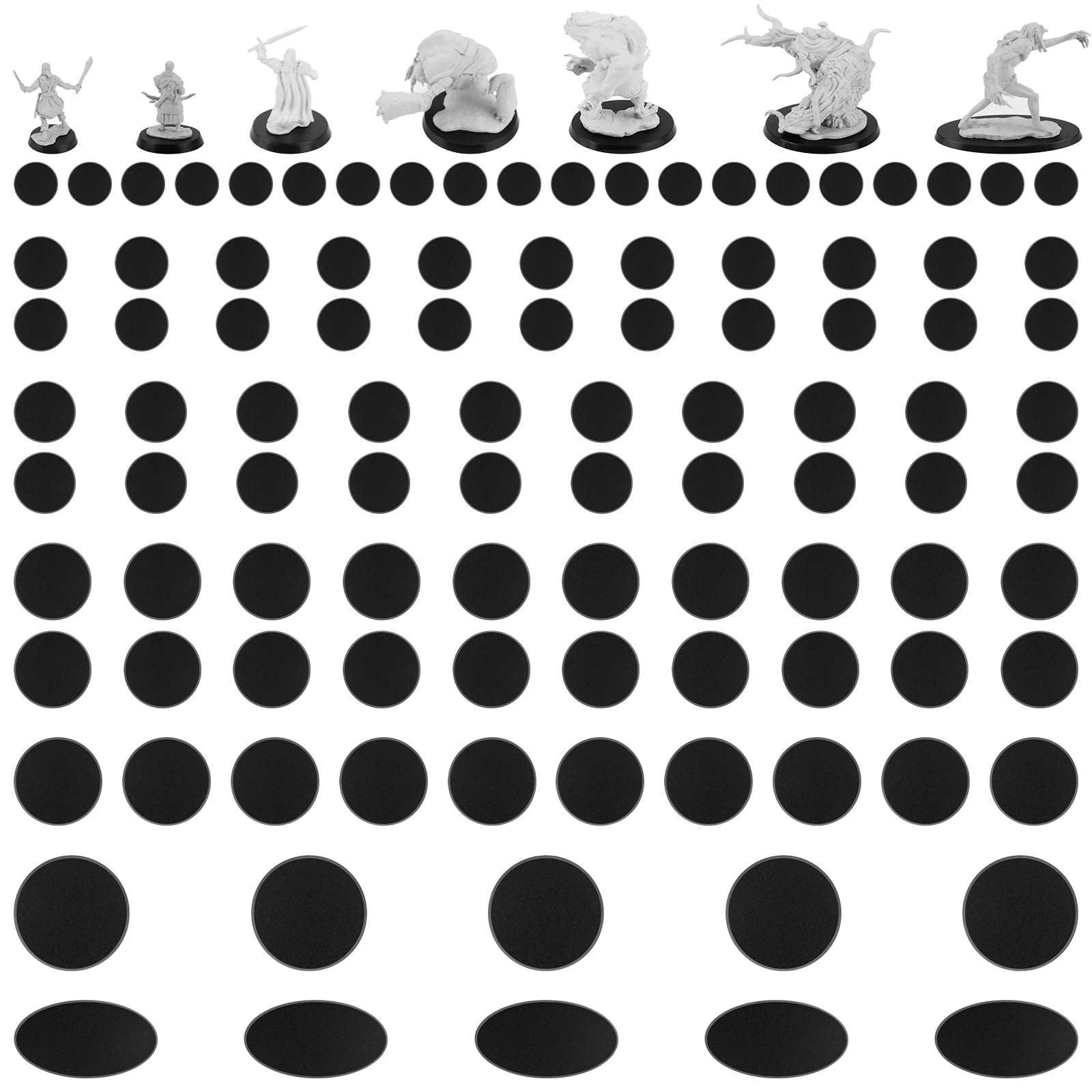 100PCS Mix Black Miniature Bases with 7 Different Sizes, Model Base Wargame Accessories for Gaming Miniatures or Wargames Table Top Games