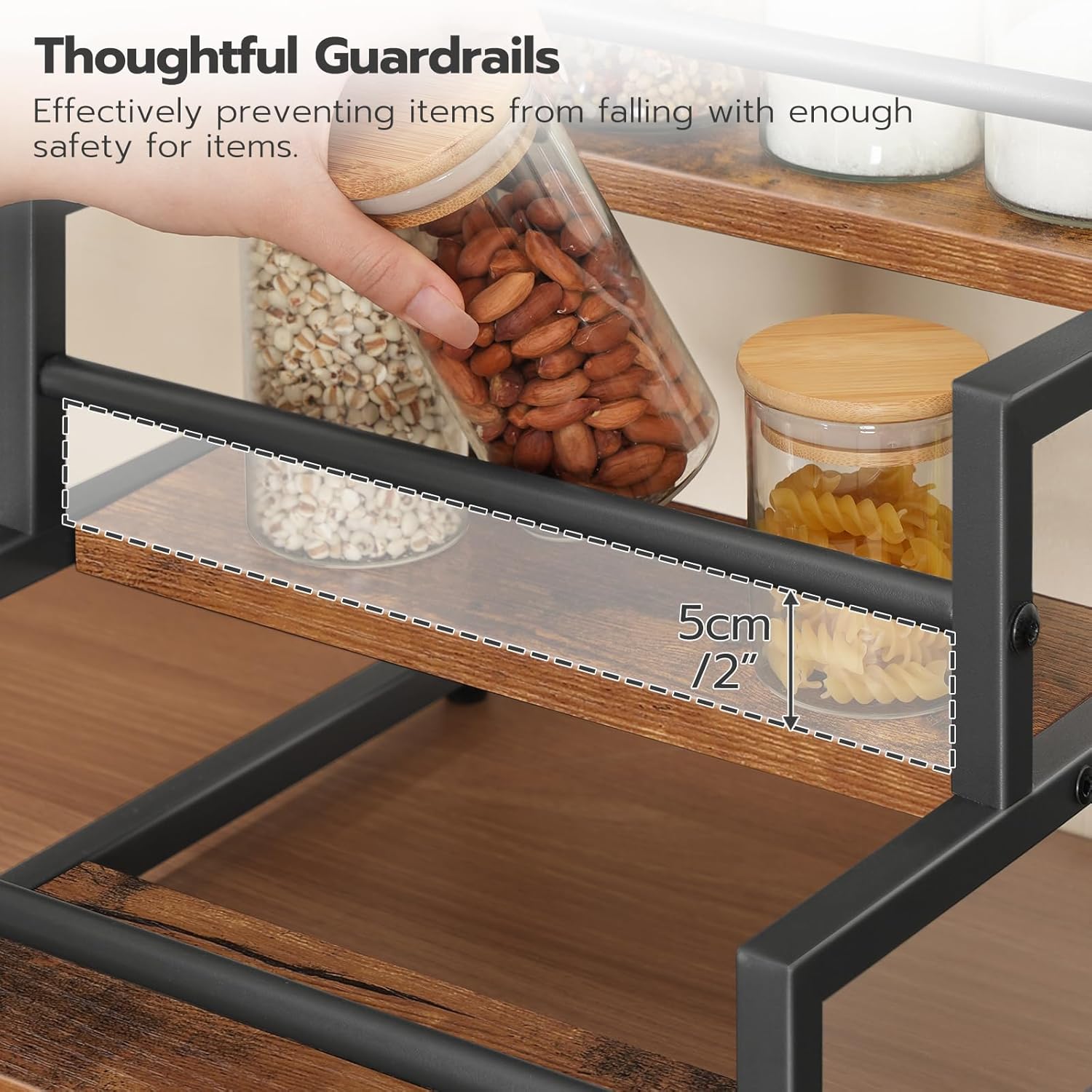 Close-up of guardrails on HOOBRO Coffee Syrup Rack