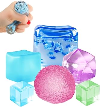 6Pcs Ice Cube Squishy, Squishy Cube, Large Stress Balls Ice Cube Squeeze Cube Sensory Squishy for Boys Girls Men Women for Office School Home