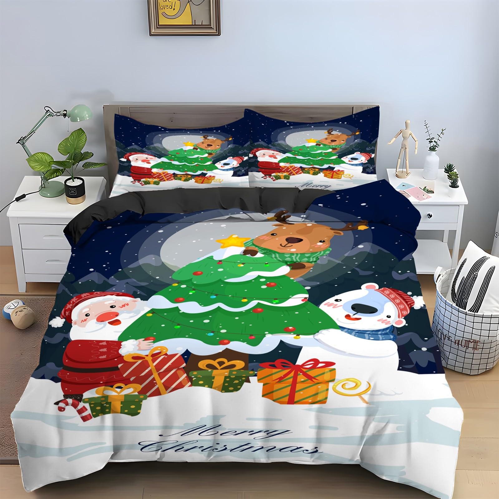 Housse de couette Nouvelle Année 90x190 pour chambre d'enfant hiver