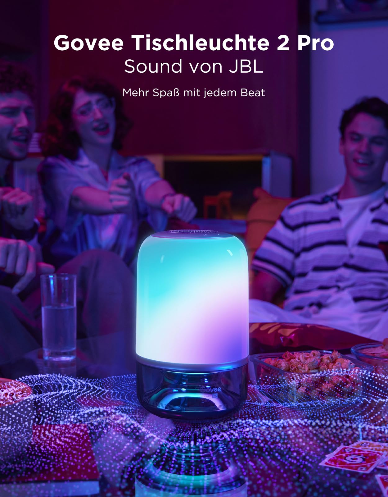 Govee Tischlampe 2 Pro x Sound von JBL, LED Tischlampe mit Lautsprecher | Musik-Licht-Sync,16 Musik,100+ Szenenmodi,Matter-kompatibel,Kompatibel mit Alexa/Matter-Sprachsteuerung,Tragbar und kabellos