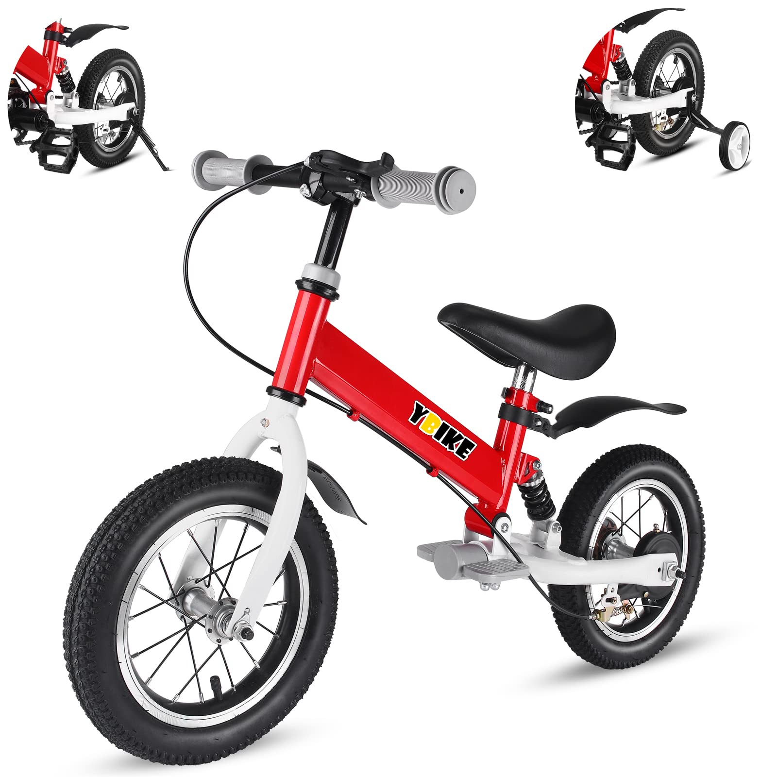YBIKE 2 in 1 Balance Bike, 12 14 Inch Kids Bike, Suitable for 2-7 Years Old, Kids' Balance Bike with Pedal, Shock Absorber, Fenders, Brakes, 4 Colors Training Bike โ image 1