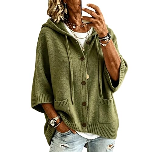 3/4 Sleeves Hoodies for Women Casual Loose Knit Sweater Trendy