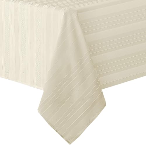 Miniatura 9 de Newbridge Mantel de tela de satén resistente a la suciedad, sin planchado, 70 pulgadas, redondo, color marfil