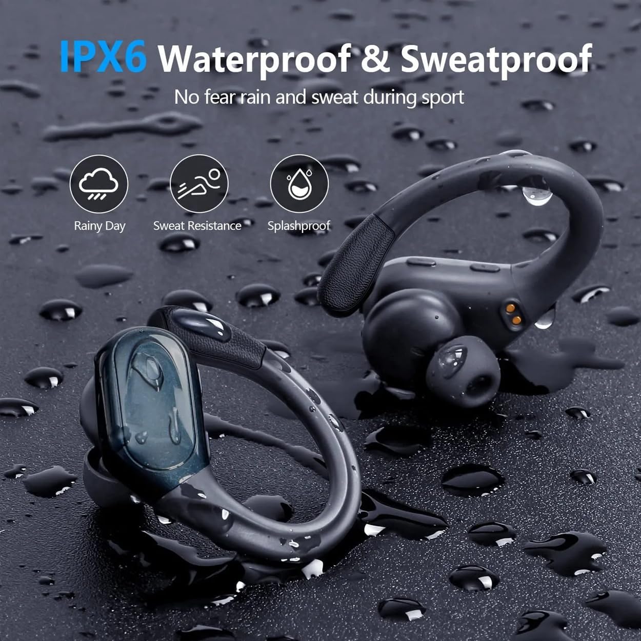 TWS BX 17 Bluetooth 5.3 Wireless Earbuds 48hour Playtime HiFi Headphones Over-Ear Headset Sports IPX7 Waterproof Built-in Microphone Digital Power LED Display Powerful Stereo Bass Earphone (Black) - Image 5