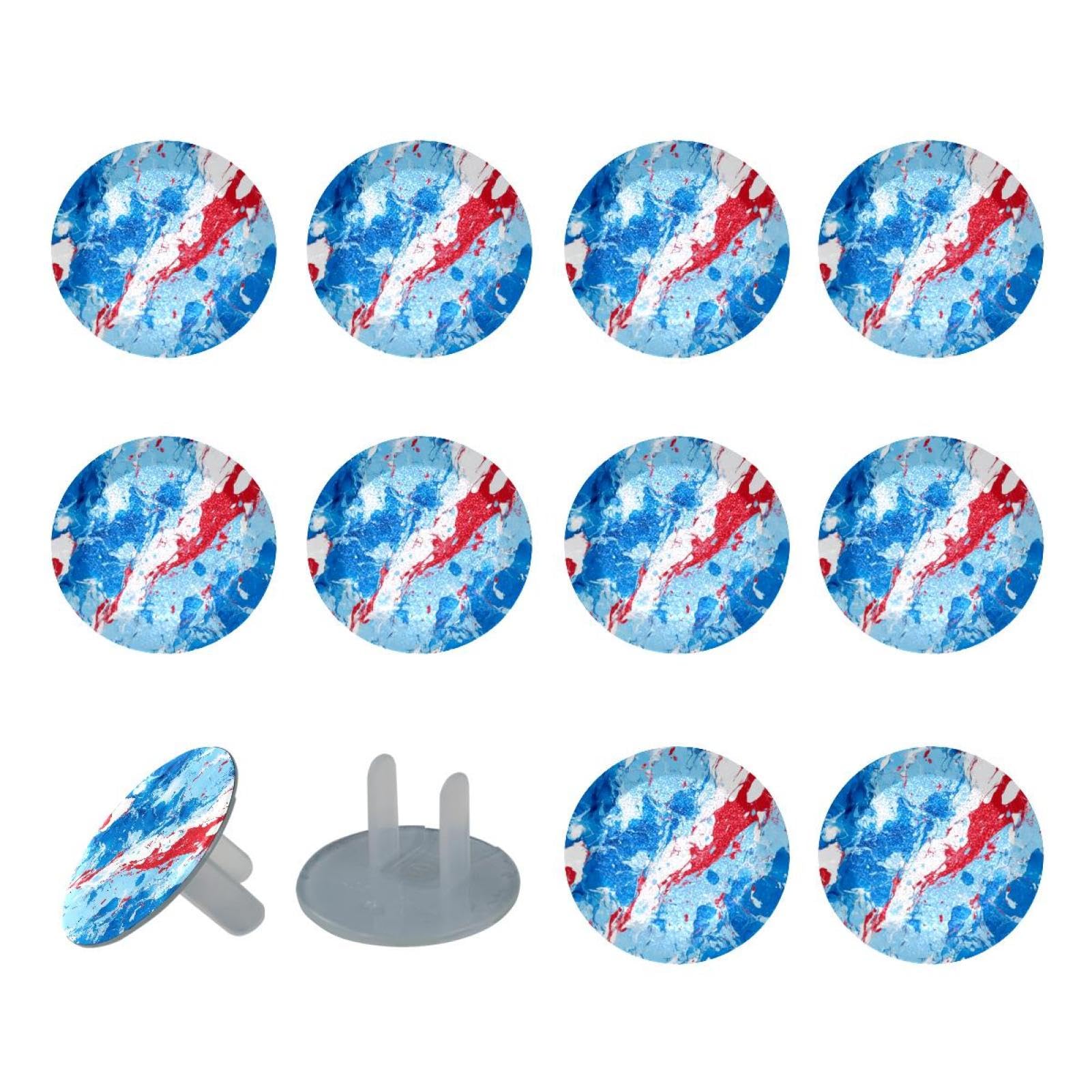 12 Packs Blue Red White Marble Texture Outlet Covers Child Proofing, Electrical Safety Socket Protection Caps, 2-Prong Power Wall Plate Safety Plugs Guard