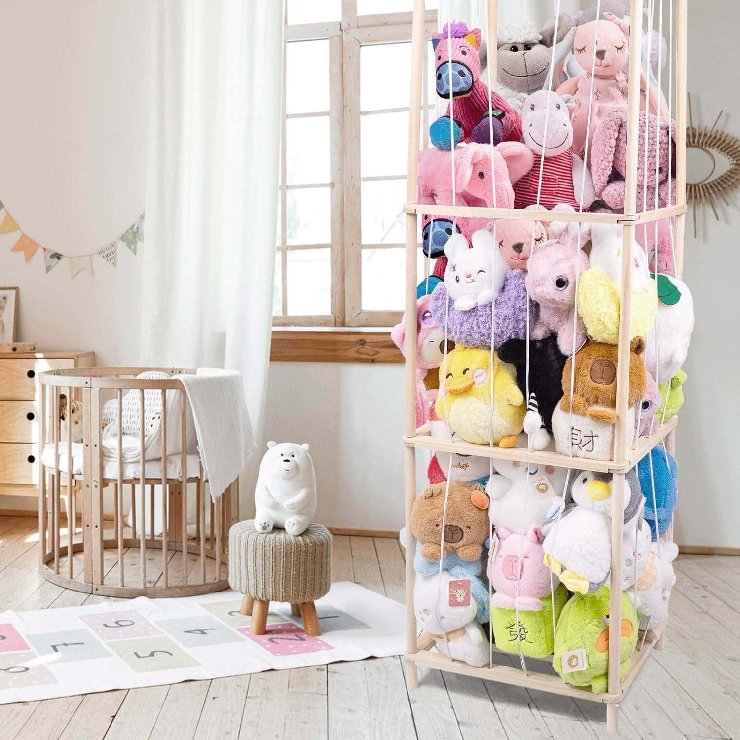 NEWFUN Range Peluche, Rangement en Bois pour Peluches, Grande Capacité, Peu Encombrant, Adapté aux Chambres d'enfants, Salles de Jeux et Chambres à Coucher
