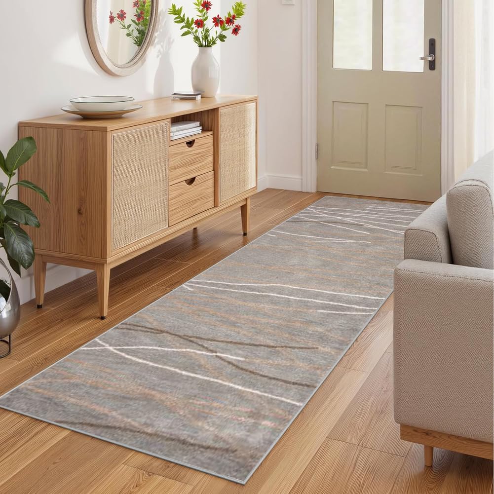 Tappeto Cucina Antiscivolo Lavabile, Passatoia per Corridoio e Ingresso,Marrone a righe，100 x 150 cm