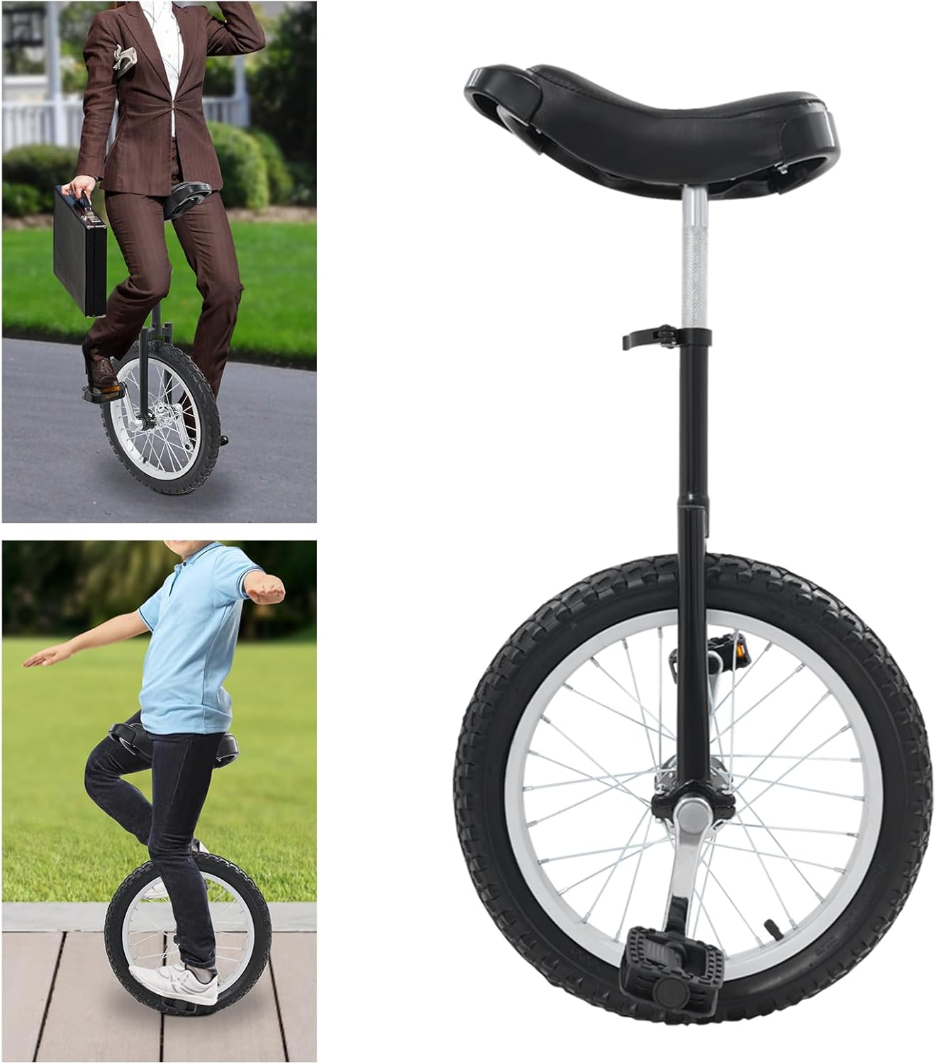 16 in Outdoor Wheel Unicycle, Height Adjustable Seat Unicycle with Excellent Steel Frame, One Wheel Bike Max Load-Bearing 110lbs for Adults, Kids, Students, Cycling Enthusiasts