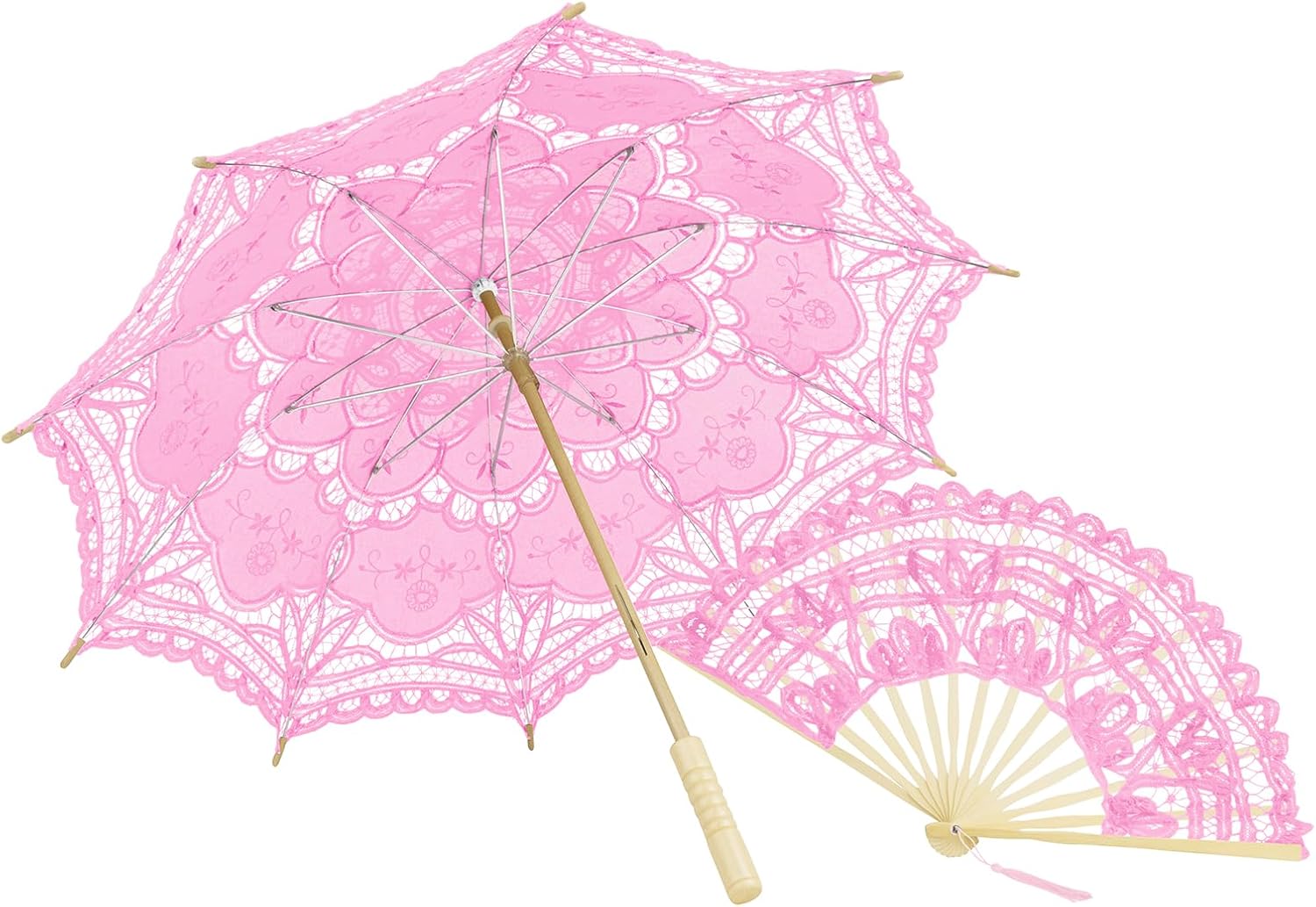 TopTie Handmade Lace Umbrella Parasol with Elegant Lace Fan for Weddings Art Exhibition