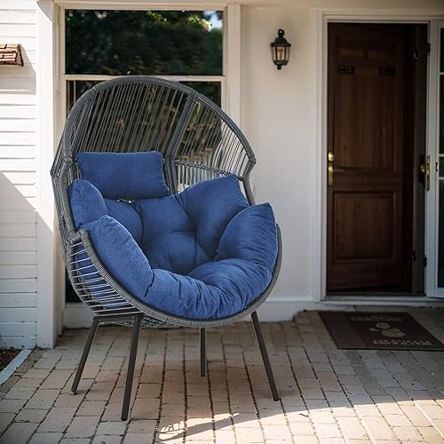 Miniatura 7 de HUMMUH Silla de huevos de gran tamaño para exteriores, silla de mimbre con soporte para patio, patio, dormitorio, sala de estar, capacidad de 350