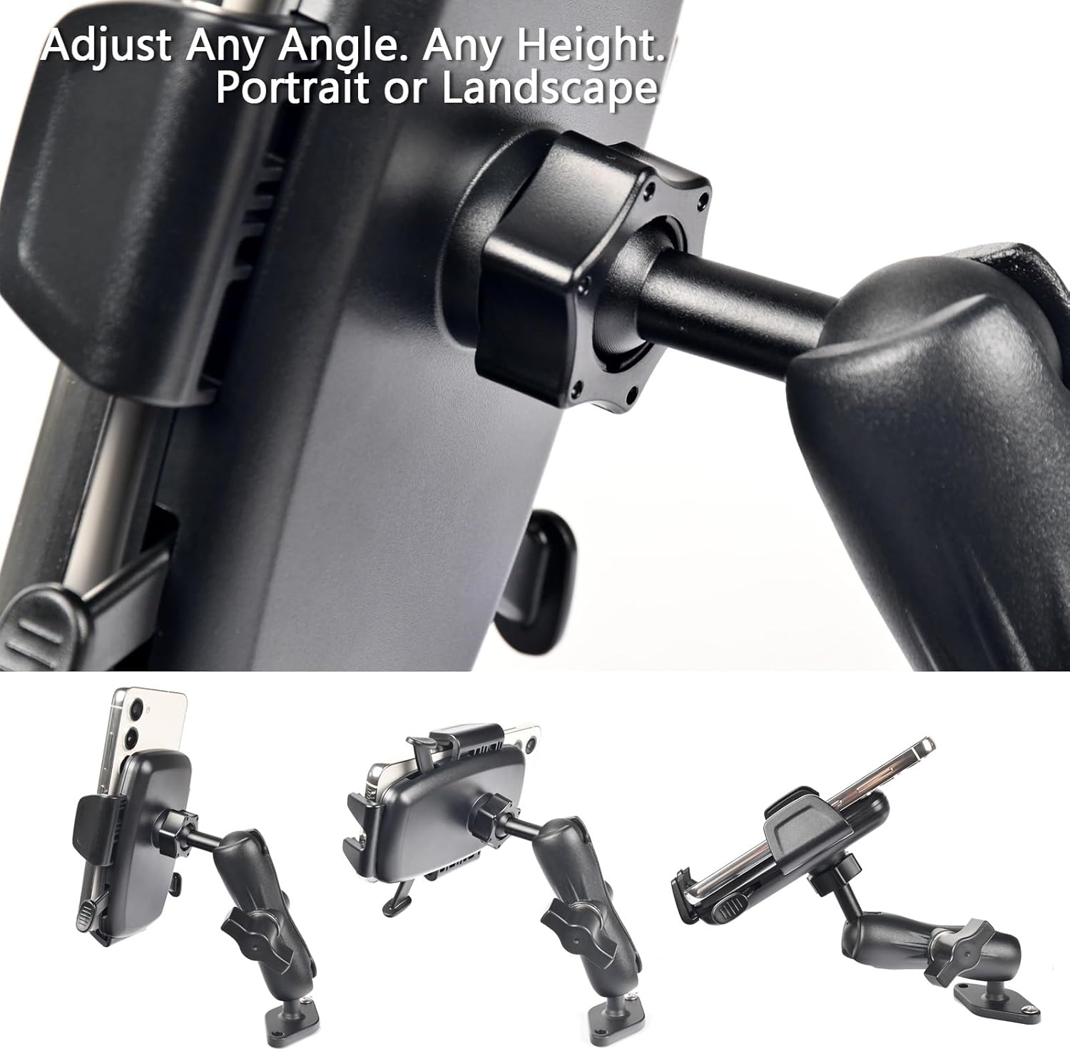 1" Ball Phone Mount – Aluminum Alloy Arm & Base, Double Ball Joint, 360° Adjustable, Screw-Mounted Base, Fits RAM B Size System – Universal Holder for Car, Truck, Van, Desk, Wall, Dashboard