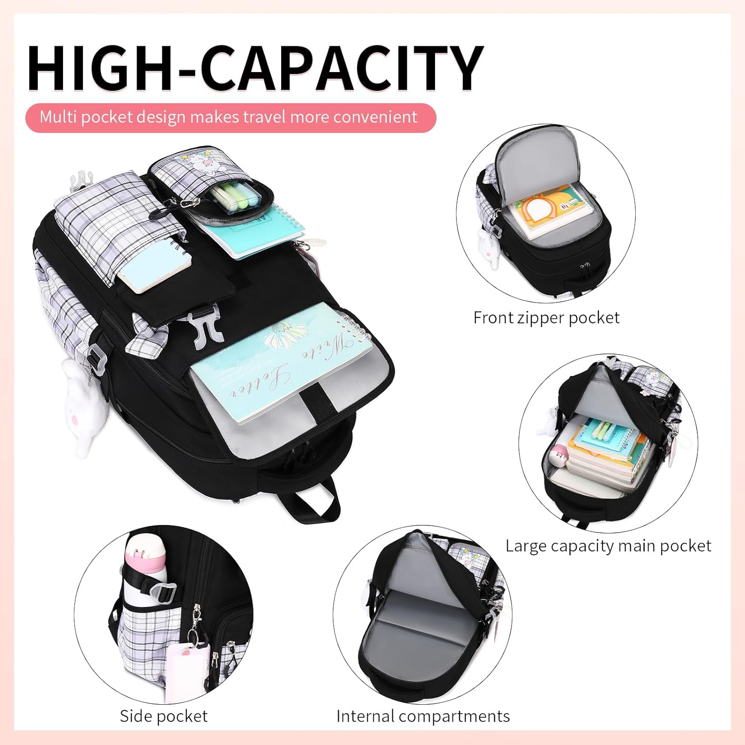 Cute Backpack for Girls Bookbag School Bag for girls Kids Backpack Middle High Elementary School Backpack for Teen Girls (Black) - Image 3