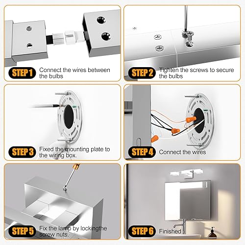 Miniatura 6 de Lámparas LED modernas para baño, 3 luces regulables con 5 modos de color, accesorios de iluminación de pared de baño acrílico cromado mate sobre