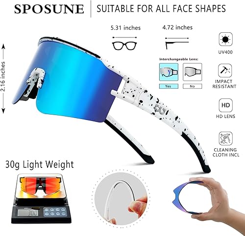 Miniatura 4 de SPOSUNE Gafas de sol polarizadas deportivas con 3 lentes para hombres y mujeres, gafas de sol con protección UV para ciclismo, esquí, béisbol,