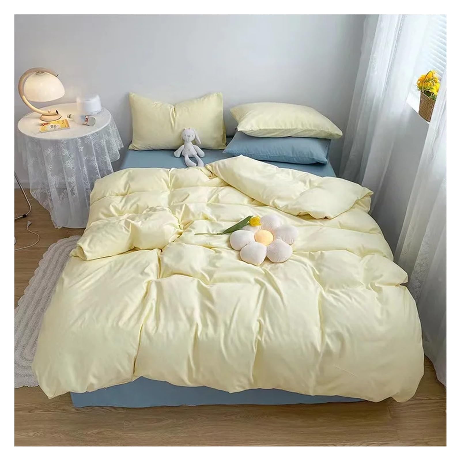 Housse de couette ensemble quatre pièces couleur unie lit adulte