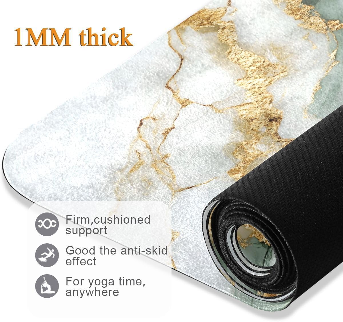 ALAZA White Marble Yoga Mat Non Slip Fitness Exercise Mat, Workout Mat for Yoga, Pilates and Floor Exercises